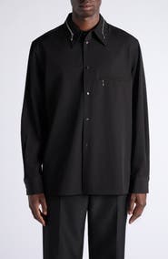 Bottega Veneta Black Wool Twill Button-Up Overshirt