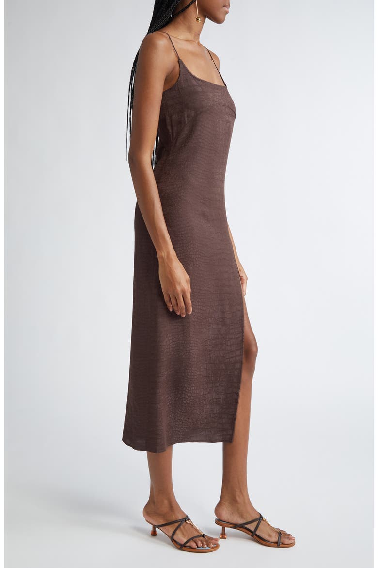 The Notte Charm Logo Crocodile Jacquard Midi Dress, Alternate, color, CROCO BROWN