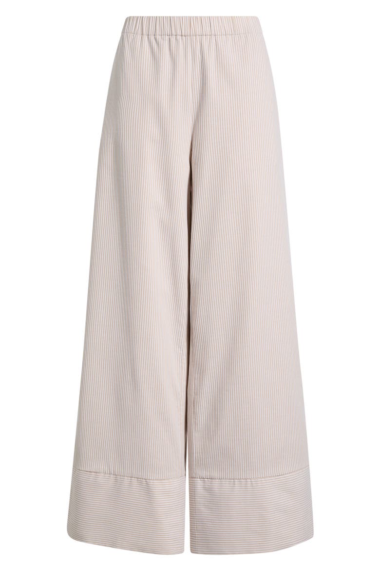 Directional Pinstripe Wide Leg Cotton Blend Pants, Alternate, color, ALMOND BUFF/ BRIGHT WHITE