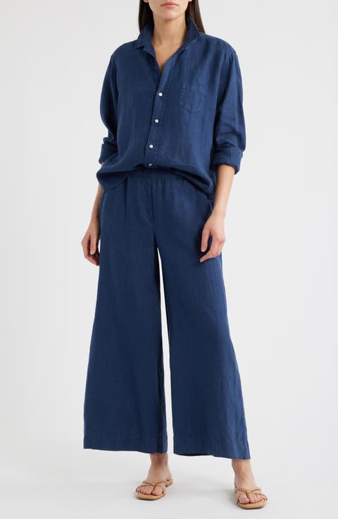 Button-Up Top & Wide Leg Linen Pants Set