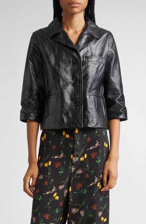Marni Boxy Fit Elbow Sleeve Leather Jacket in 00N99 Black  product
