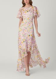 Shoshanna Midnight Chauncey Volta Floral Chiffon Dress