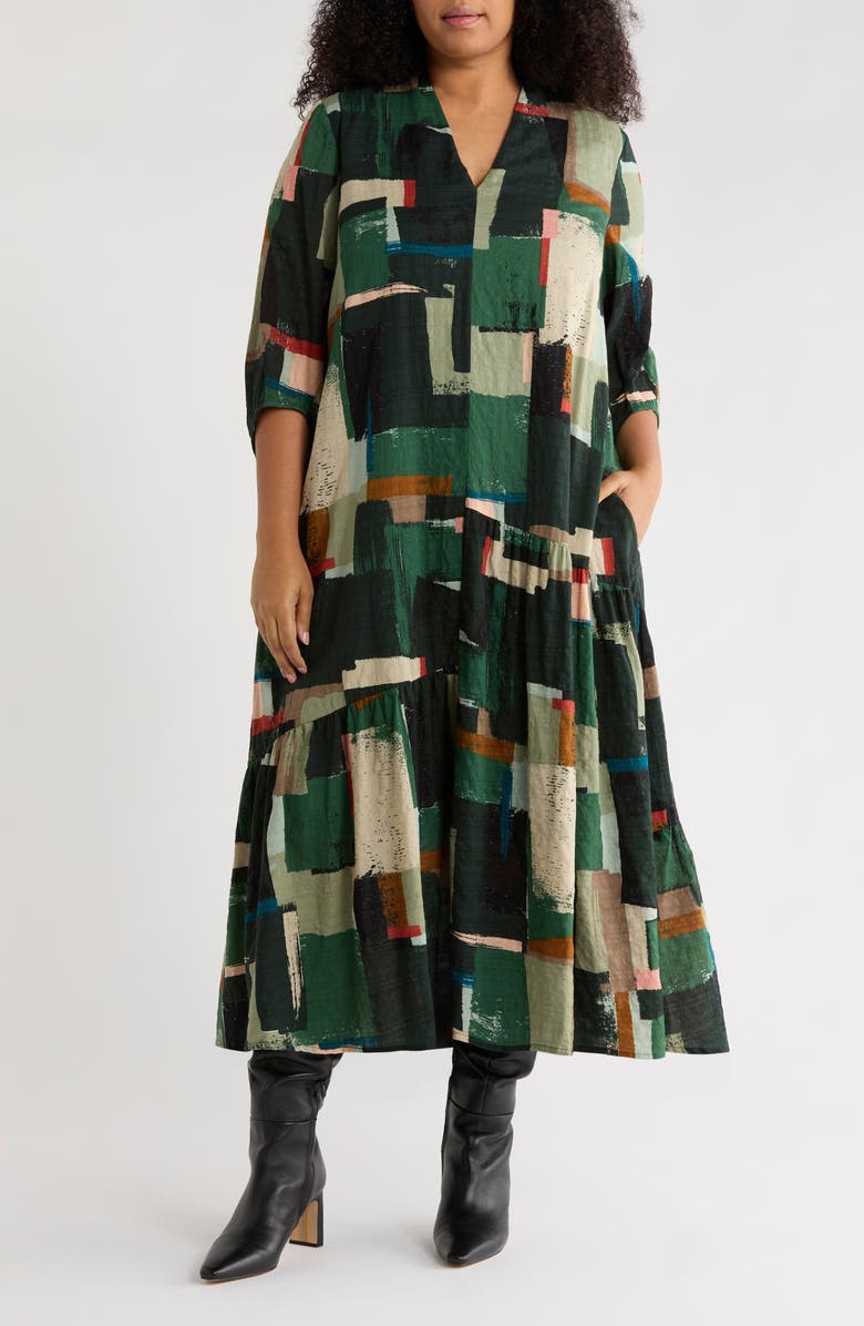 Seasalt Cornwall Windblown Geo Print Organic Cotton Blend Midi Dress, Main, color, 