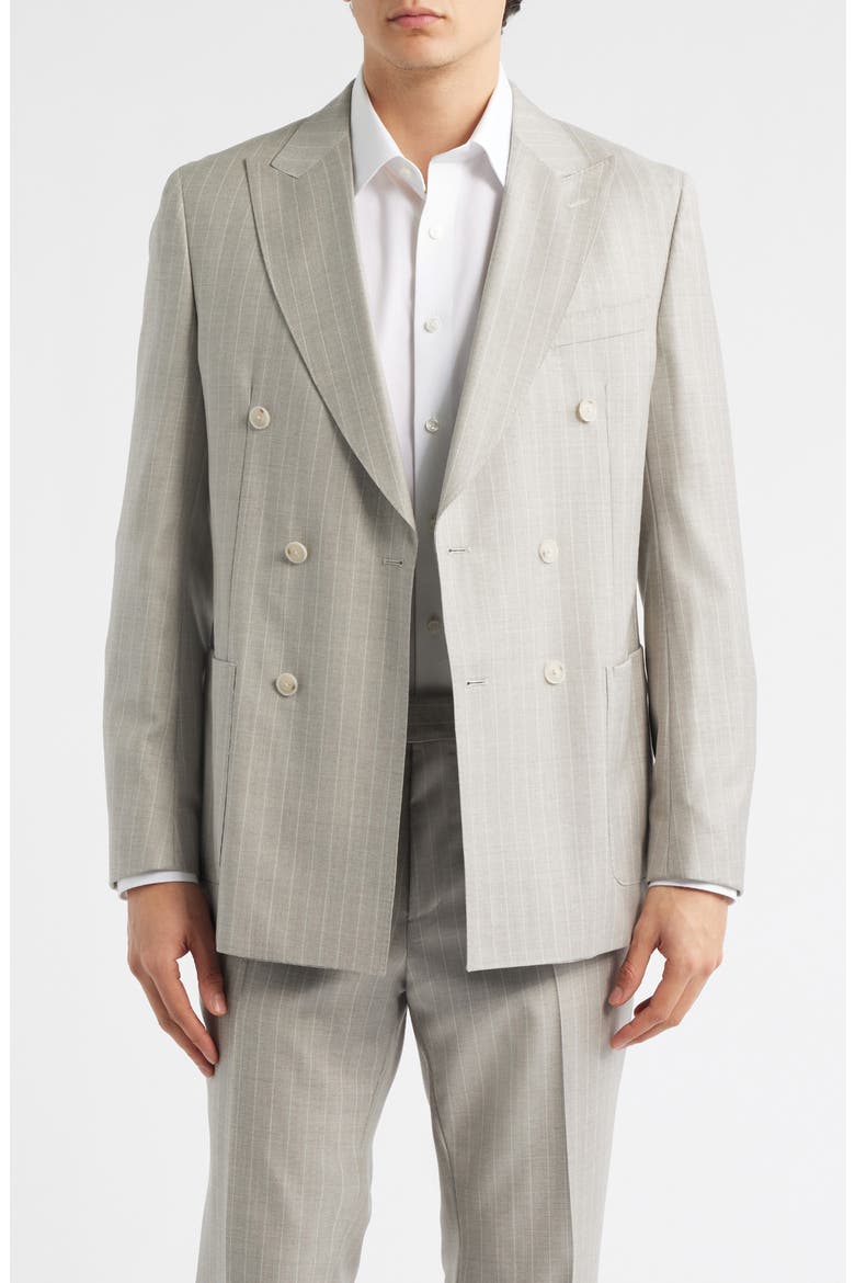 Huge Slim Fit Grey Pinstripe Double Breasted Virgin Wool Suit, Alternate, color, OPEN WHITE