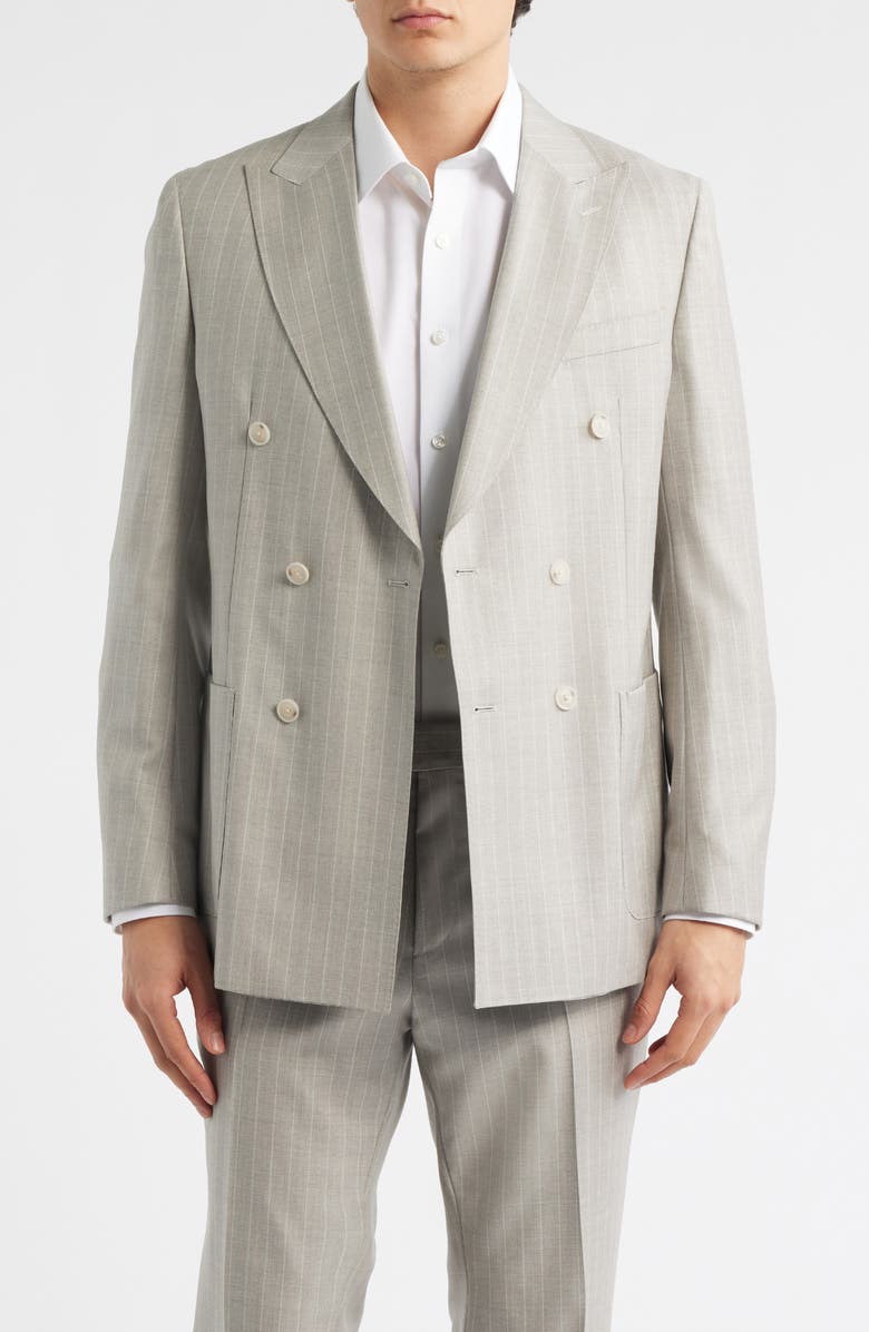 BOSS Huge Slim Fit Grey Pinstripe Double Breasted Virgin Wool Suit, Alternate, color, Open White