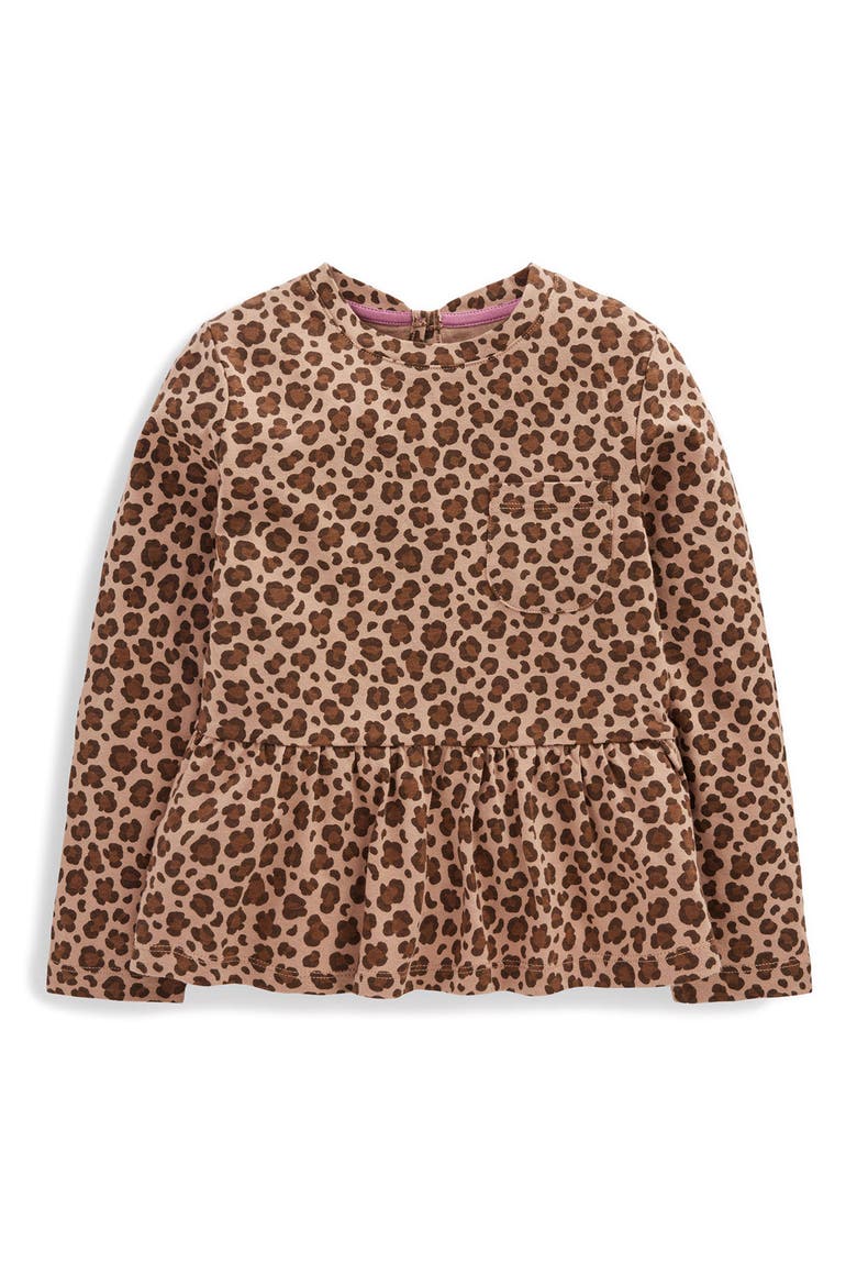 Kids' Long Sleeve Peplum T-Shirt, Main, color, BROWN LEOPARD