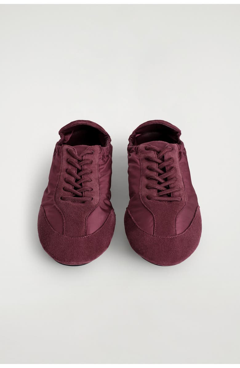 COS Suede-Nylon Ballet Sneakers, Alternate, color, Bordeaux
