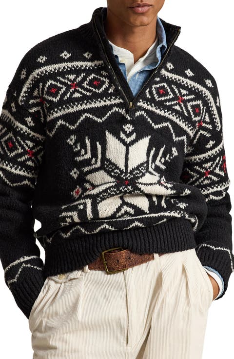 Snowflake Wool Quarter Zip Sweater