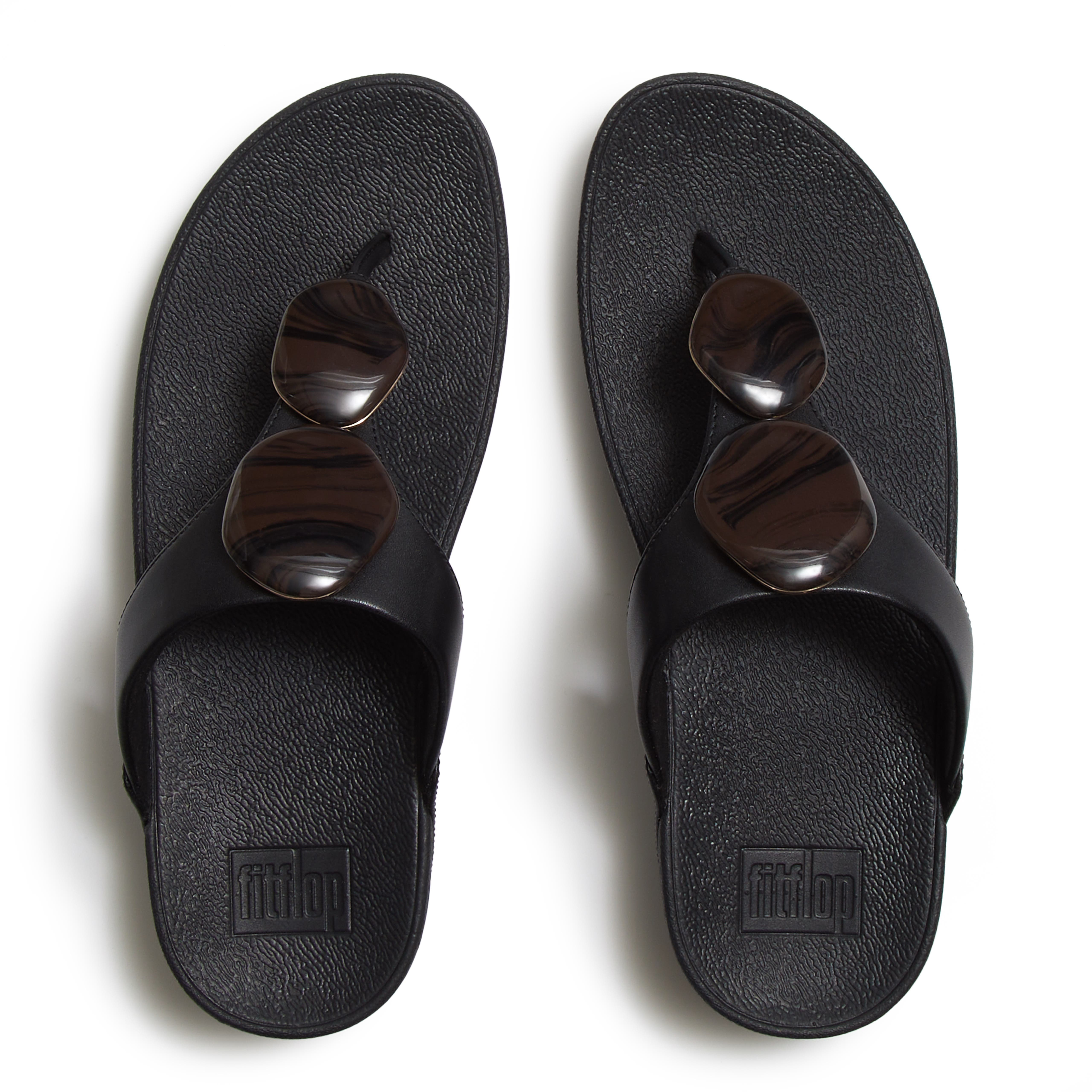 FitFlop Lulu Marbled Stone Toe Post Sandals, Alternate, color, Black