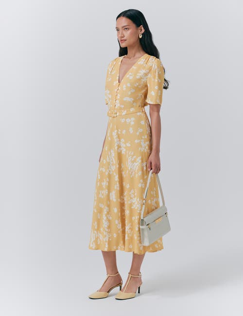 Ghost London Jemima Crepe Floral Belted Midi Dress In Animal Print