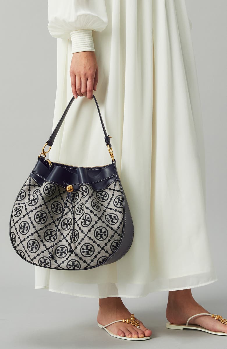 Tory Burch T Monogram Jacquard Drawstring Hobo Bag, Alternate, color,