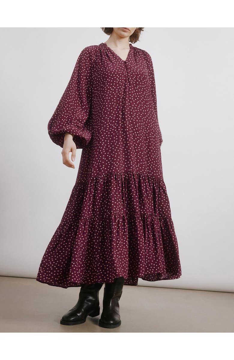Albaray Long Sleeve V-Neck Spot Dress, Alternate, color, Burgundy