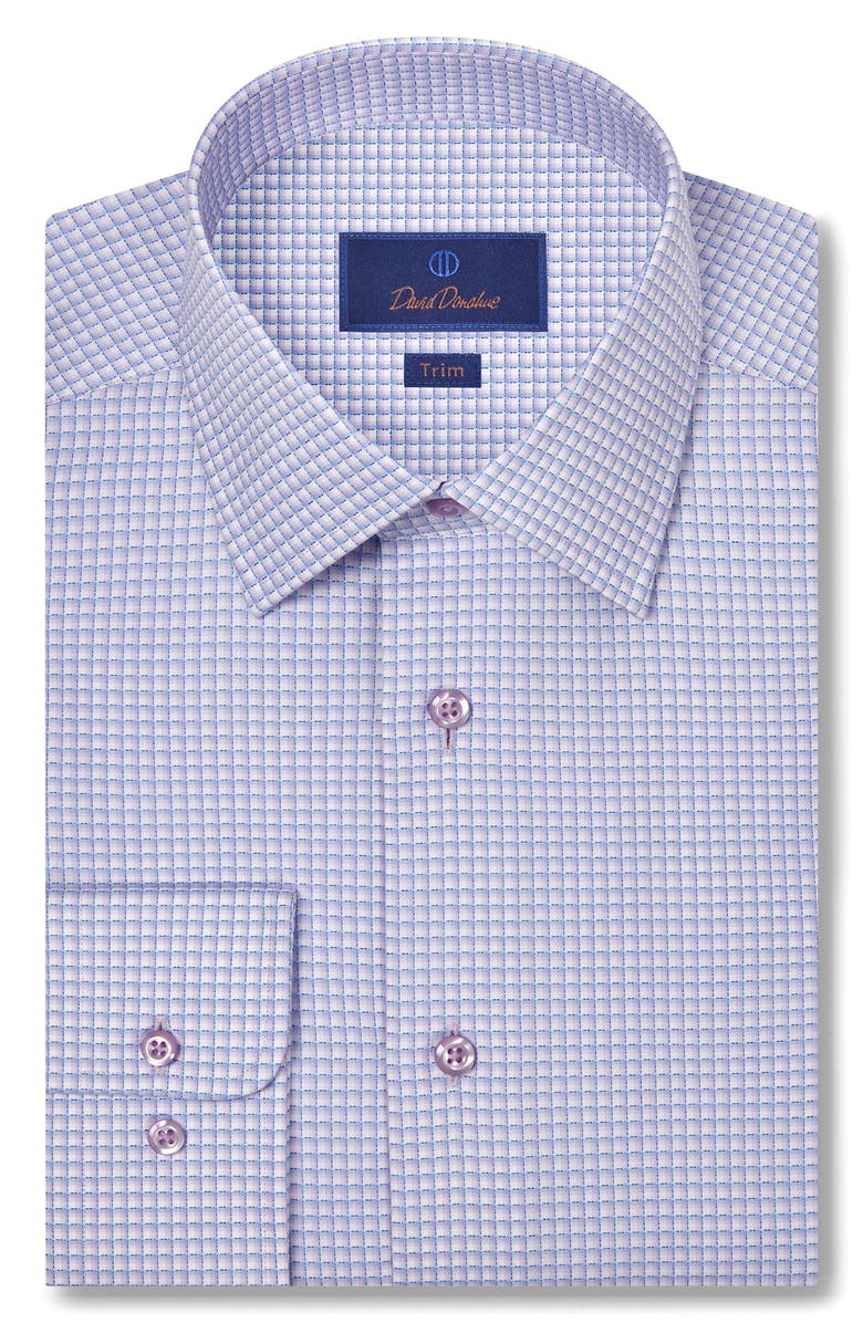 David Donahue Trim Fit Micro Check Dobby Dress Shirt, Main, color, Lilac/ Sky