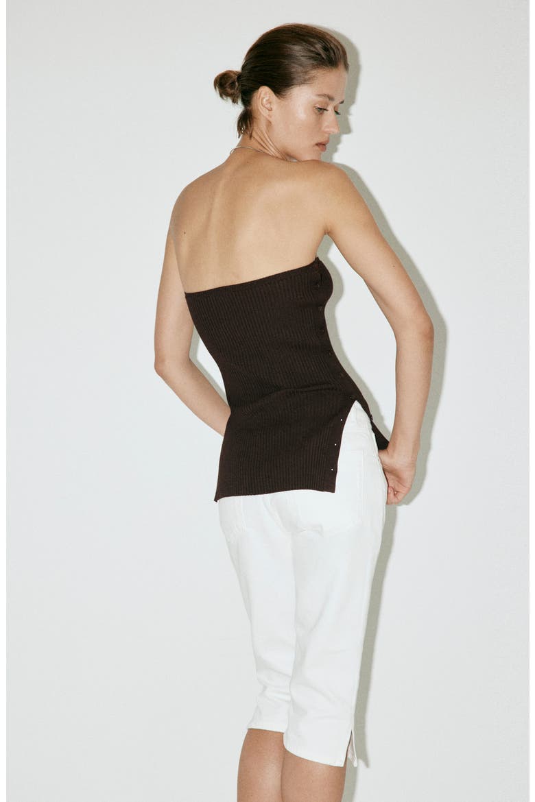 Rib Strapless Top, Alternate, color, CHOCOLATE