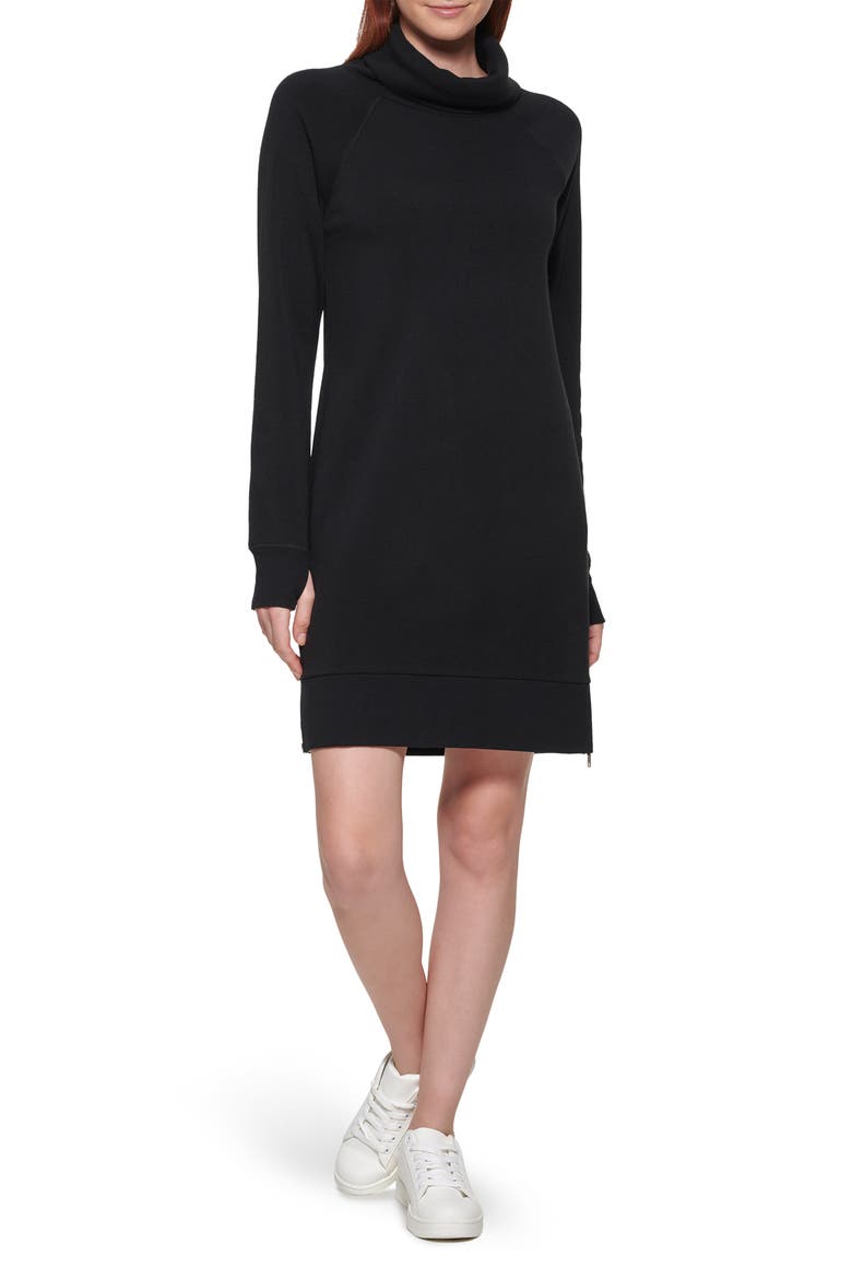 Fabulous Fleece Funnel Neck Dress, Main, color, BLACK