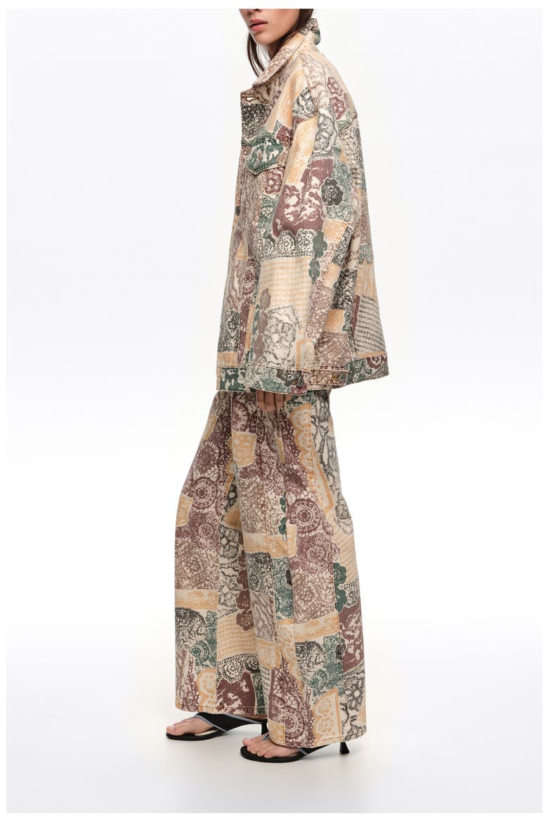 Oversize Print Denim Jacket, Alternate, color, LACE PRINT IVORY