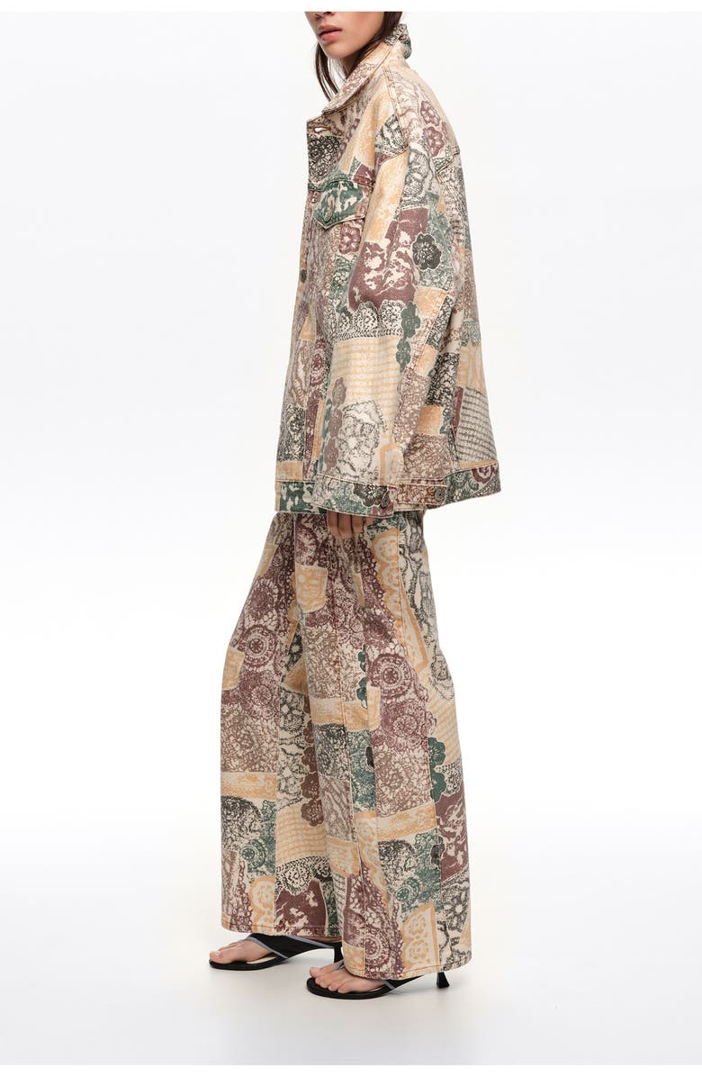 Bimba y Lola Oversize Print Denim Jacket, Alternate, color, Lace Print Ivory