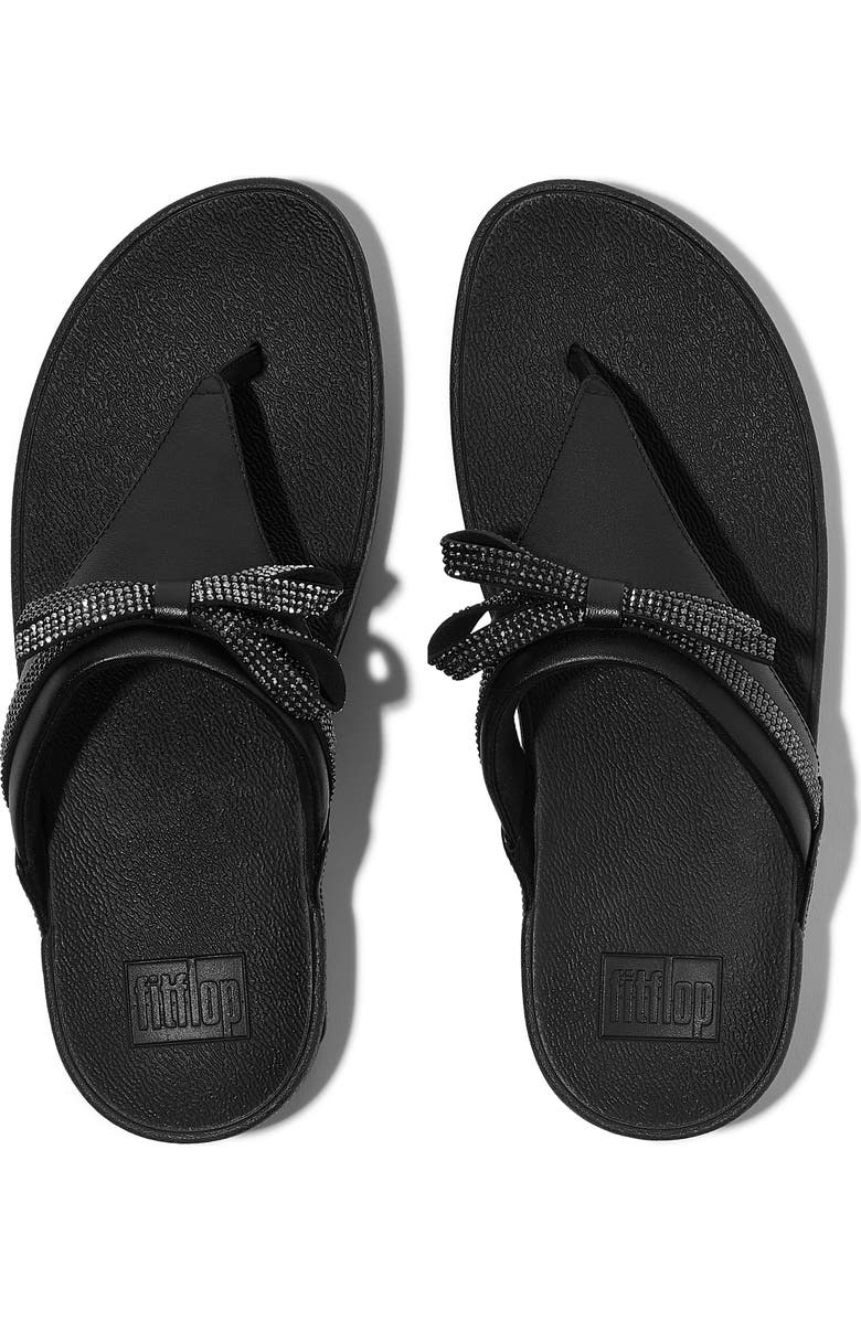 FitFlop Lulu Glitz Bow Leather Toe Post Sandals, Alternate, color, All Black