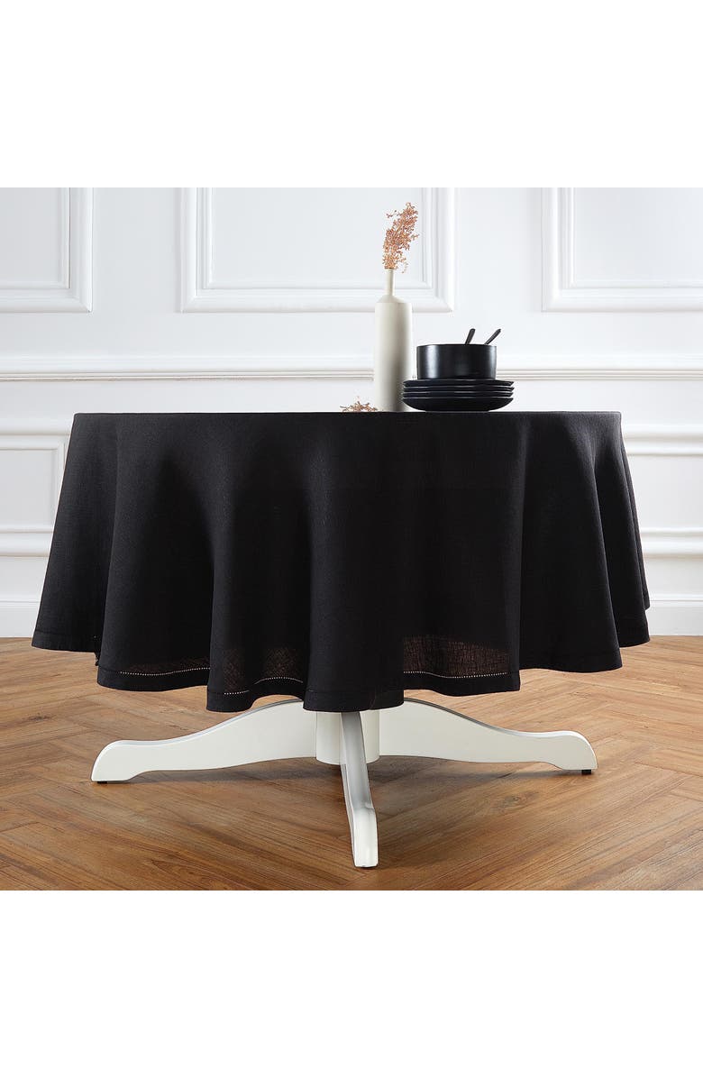 Solino Home Linen Round Tablecloth - Sonoma Hemstitch, Alternate, color, Black