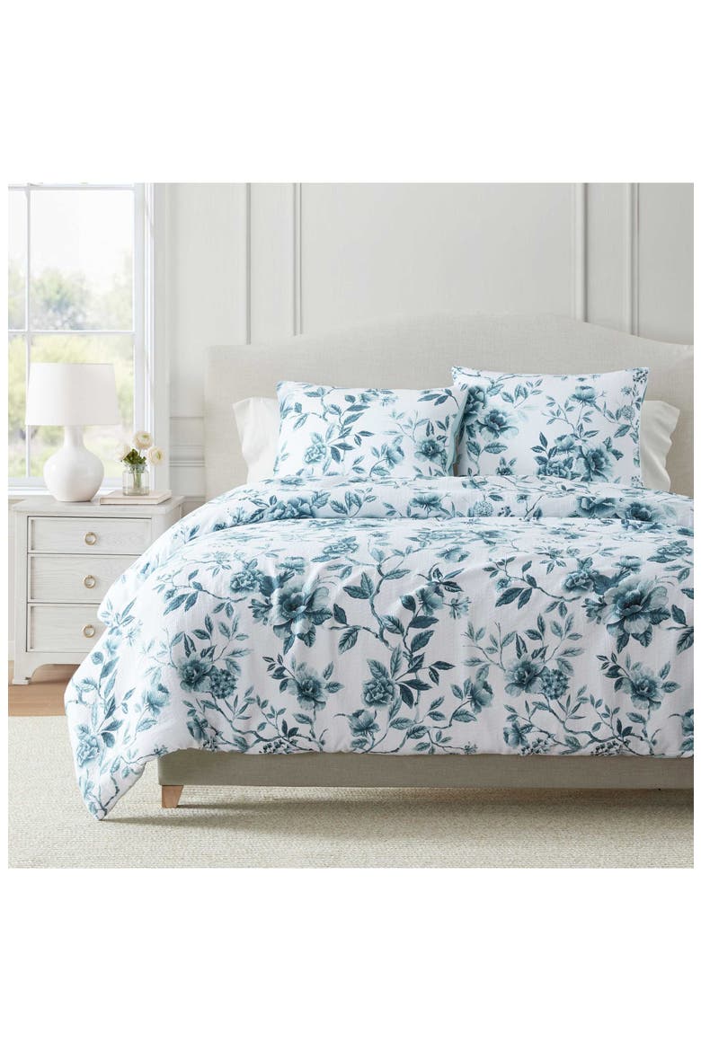 Vivian Floral Cotton Jacquard Comforter Set, Alternate, color, STORM CLOUD