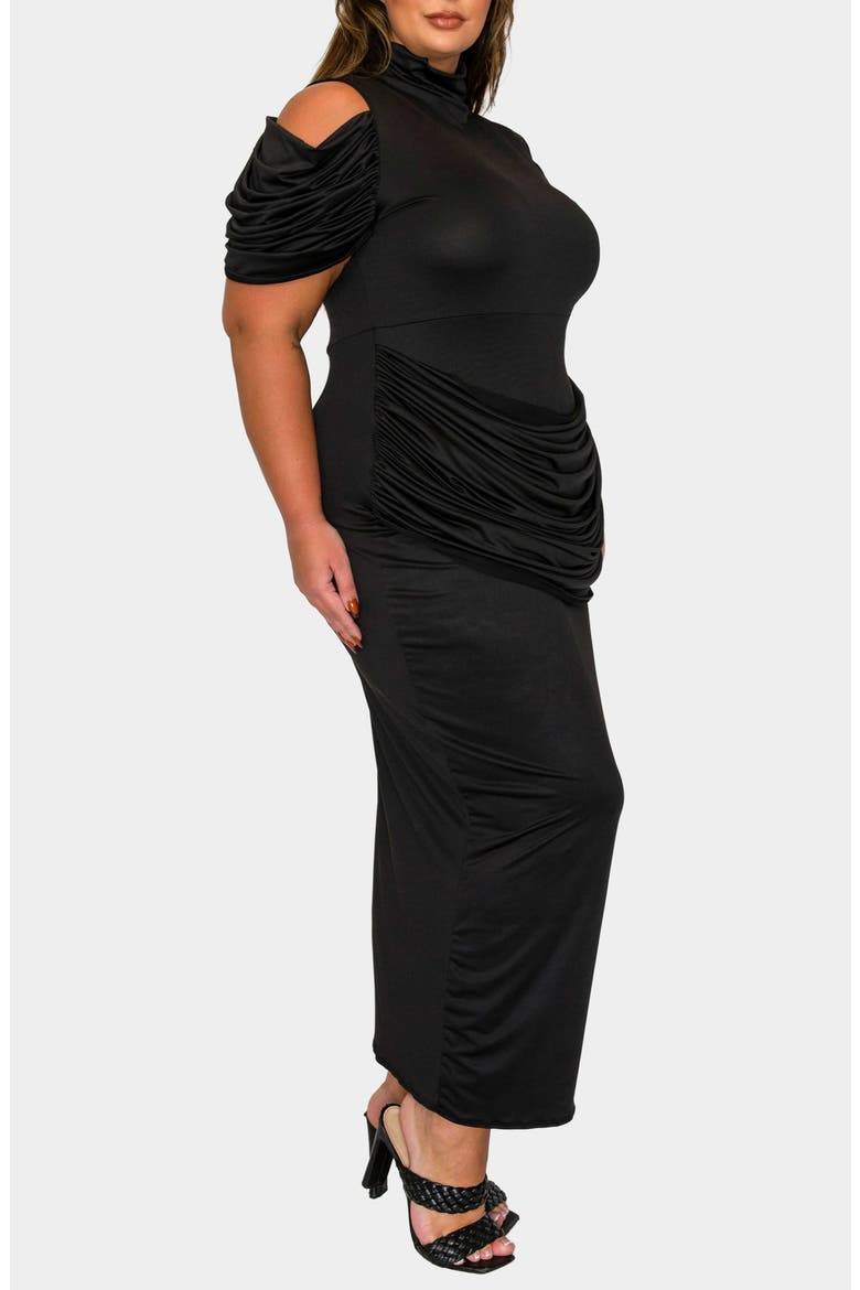 Seraphina Cold Shoulder Ruched Maxi Dress, Alternate, color, BLACK