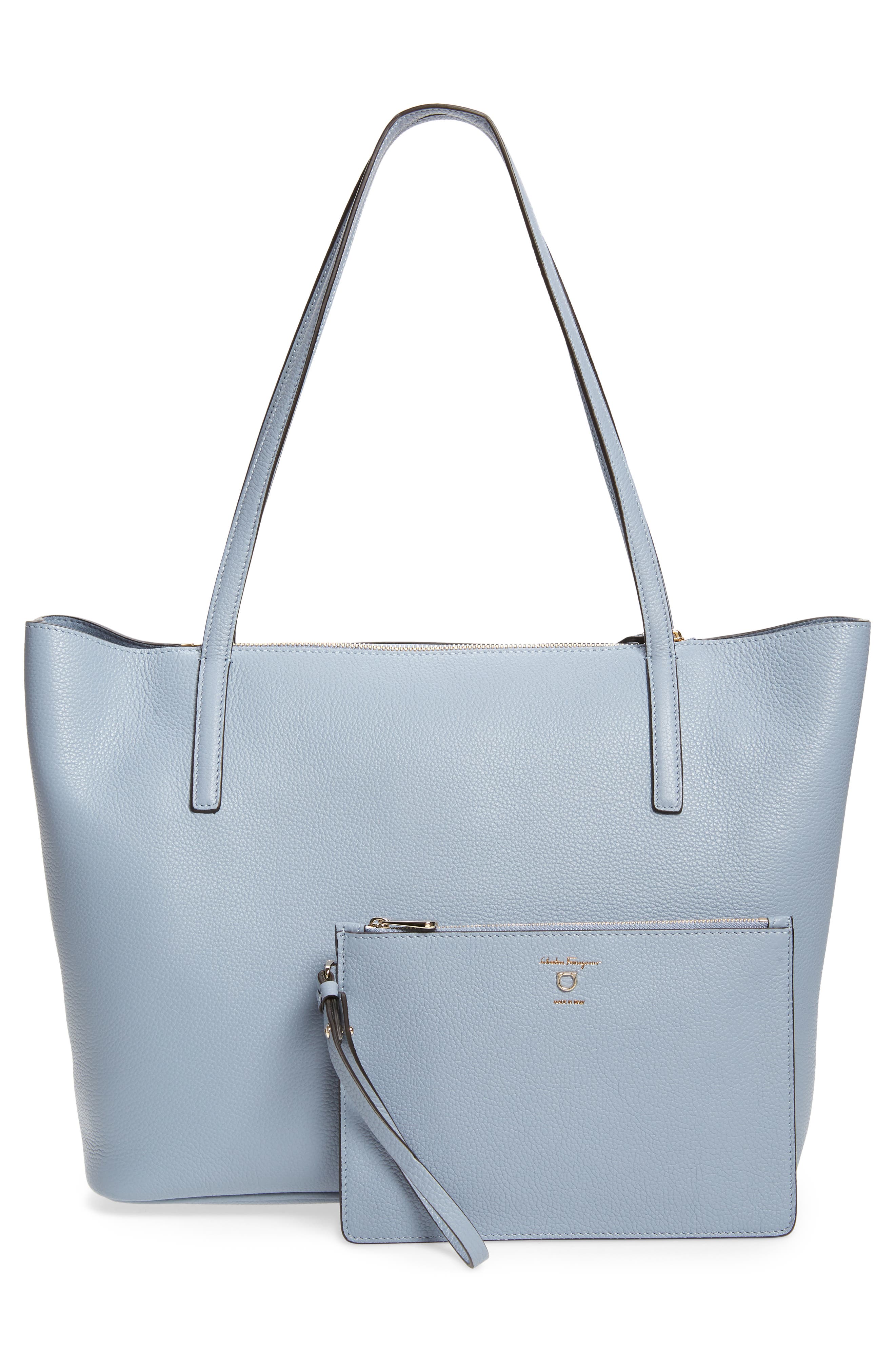 Salvatore Ferragamo City Quilted Gancio Leather Tote, Alternate, color, STORMY SKY