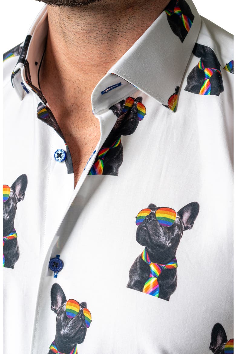 Galileo Glasses Dog Regular Fit Short Sleeve Button-Up Shirt, Alternate, color, WHITE
