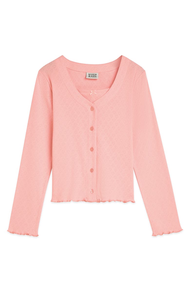 Scotch & Soda Kids' 2Fer Pointelle Cardigan & Sweater Tank Set, Main, color, Pink/ Yellow