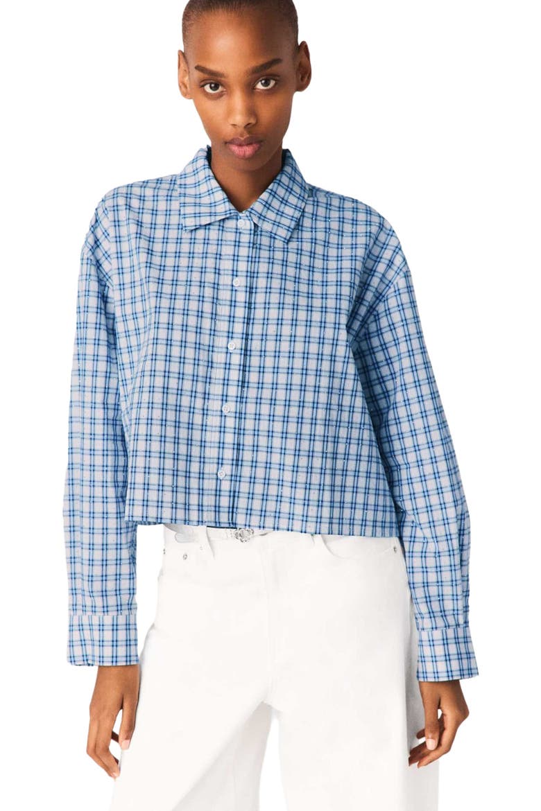 Rhinestone shirt with removable tie, Main, color, Blue check print