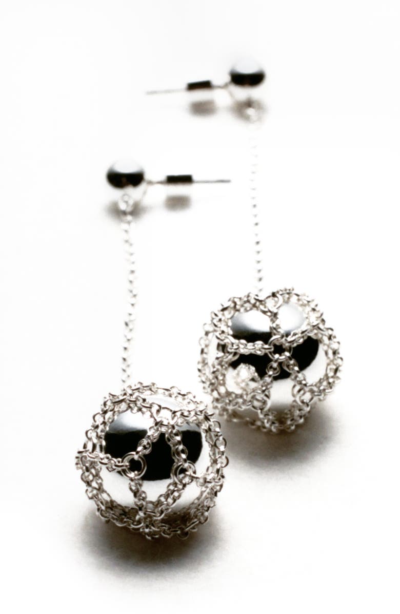 MANGO Threaded Ball Drop Earrings, Alternate, color, Silver