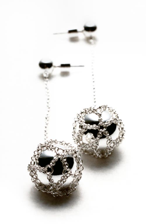 Mango Threaded Ball Drop Earrings In Silver