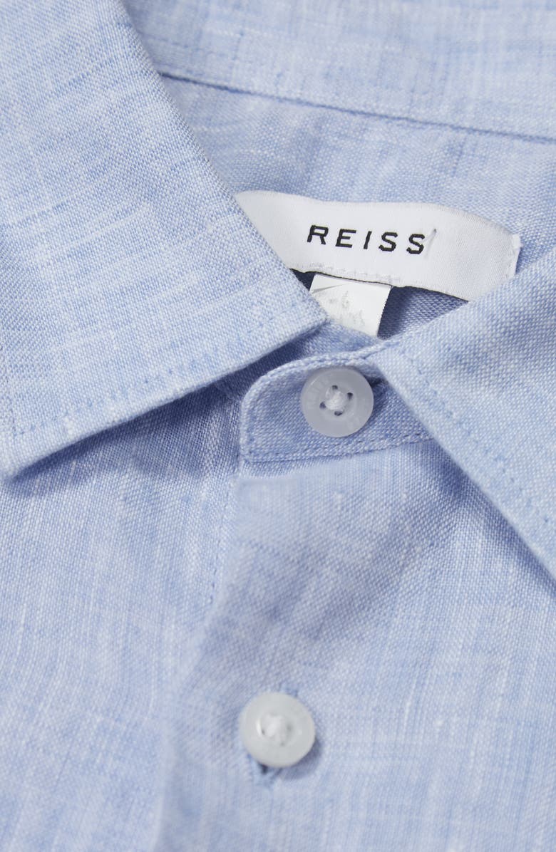 Reiss Kids' Holiday Jr. Short Sleeve Linen Button-Up Shirt, Alternate, color, Soft Blue