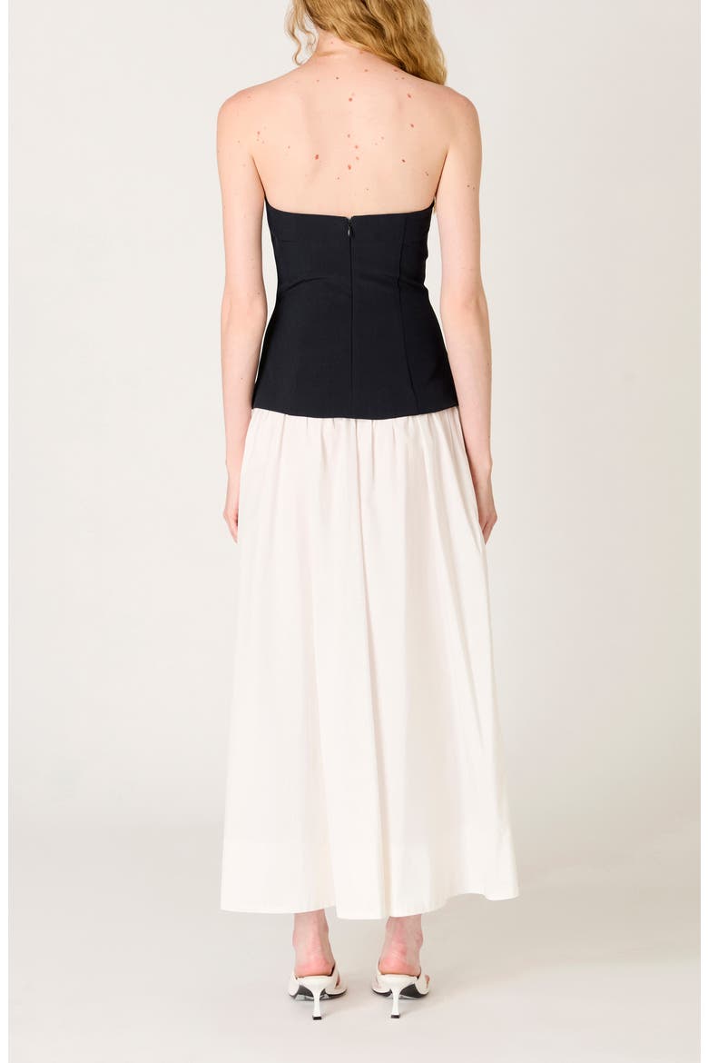 Estela Strapless Mixed Media Dress, Alternate, color, DARK INDIGO/ IVORY