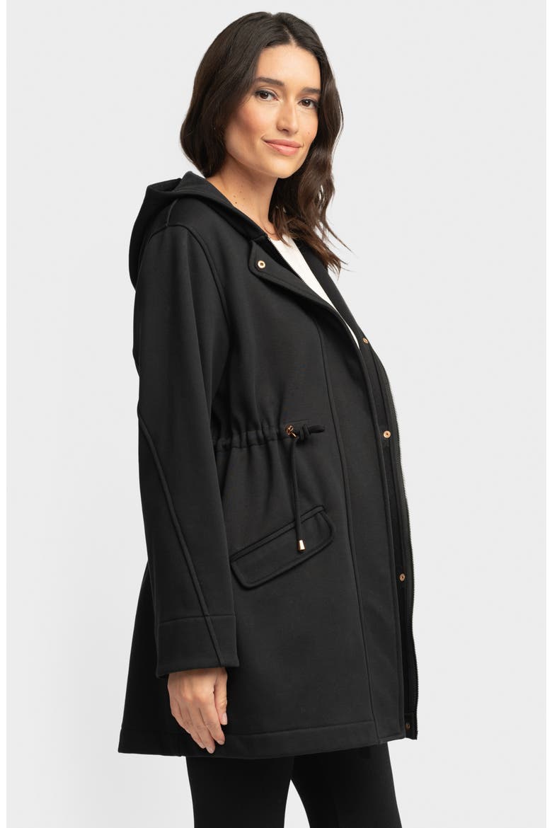 Fleece Back Jersey Hooded Maternity Coat, Alternate, color, BLACK