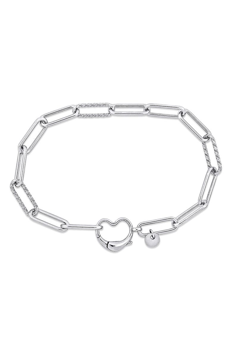 DELMAR Heart Paperclip Link Bracelet, Main, color, Silver