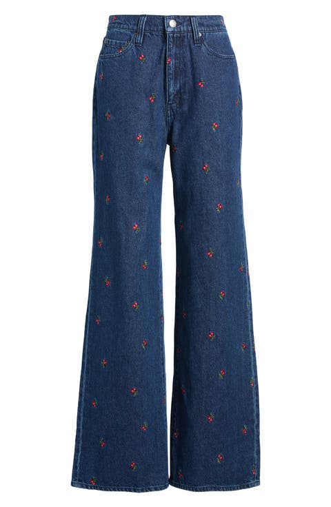 Farout Embroidered Wide Leg Jeans