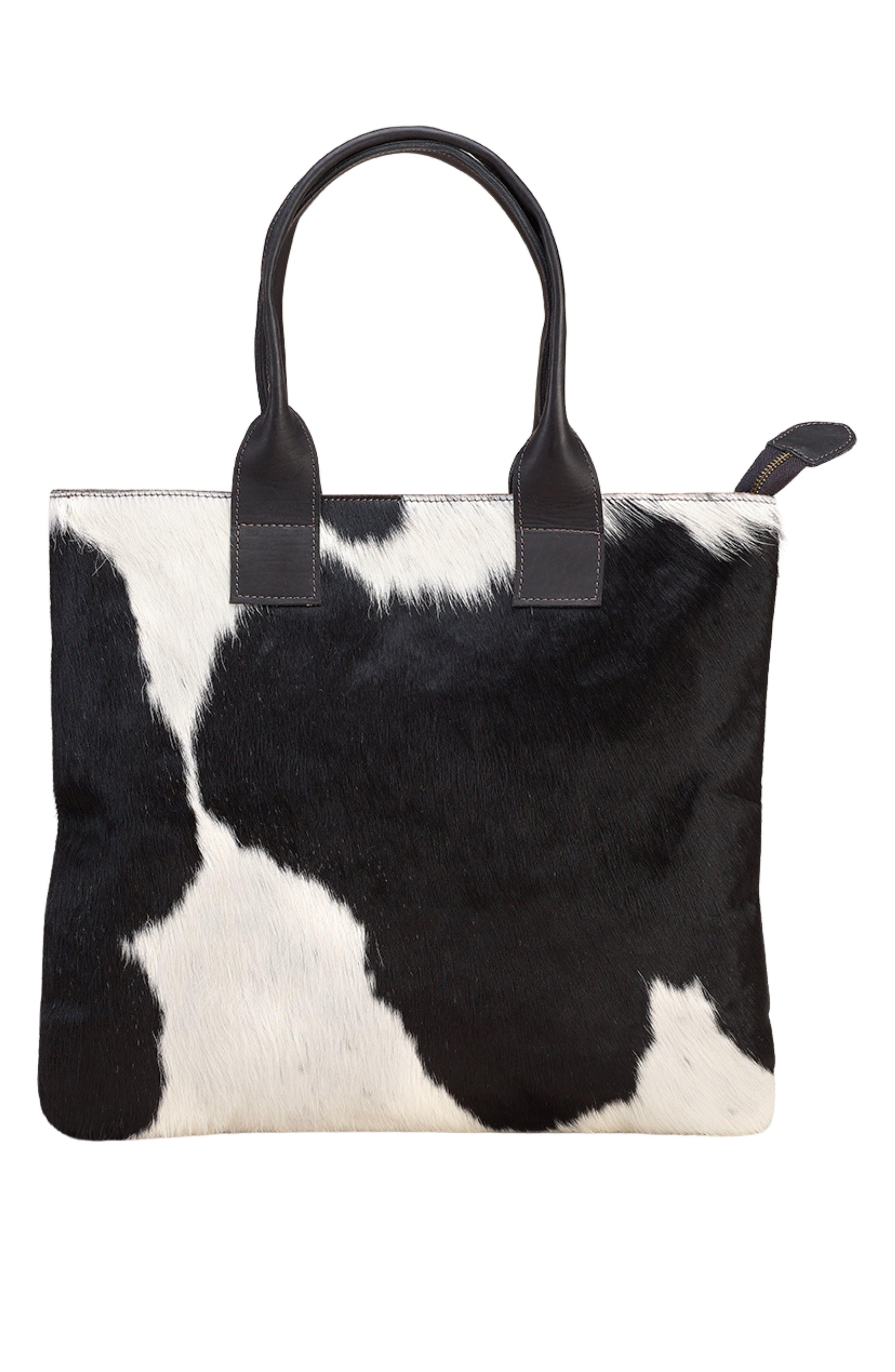 Sarep + Rose Cow Hair Tote, Alternate, color, Black And White