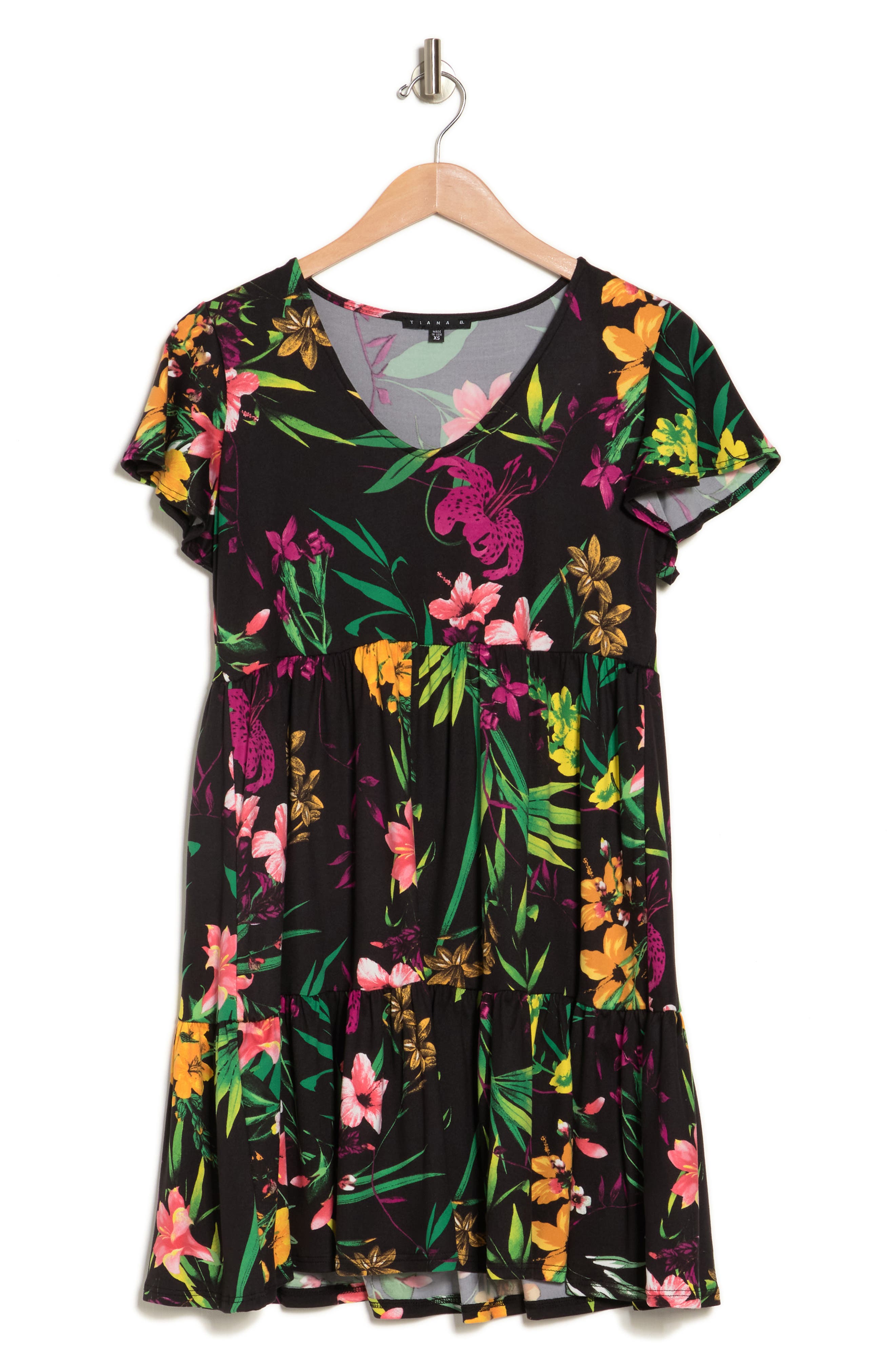 TASH AND SOPHIE Tropical Floral Print Flutter Sleeve Dress (Women ...