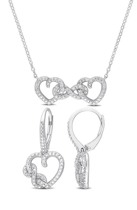 Diamond Infinity Heart Pendant Necklace & Drop Earrings Set - 0.1ct.