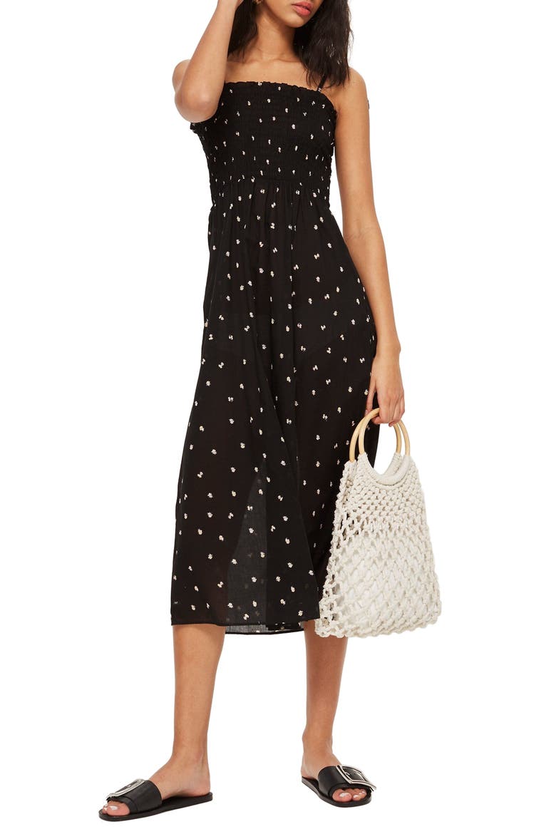 Ditzy Shirred Swim Cover-Up, Main, color, BLACK