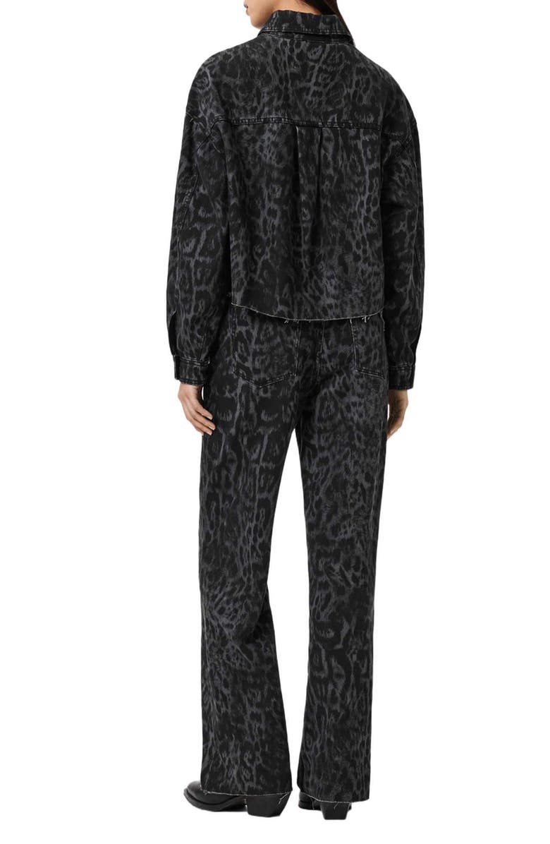 AllSaints Blake Leopard Print Wide Leg Jeans, Alternate, color, Leppo Black
