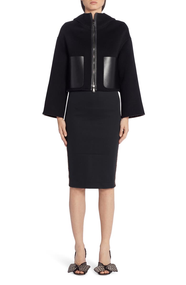 Fendi Leather Pocket Reversible FF Wool & Silk Hooded Jacket, Alternate, color,