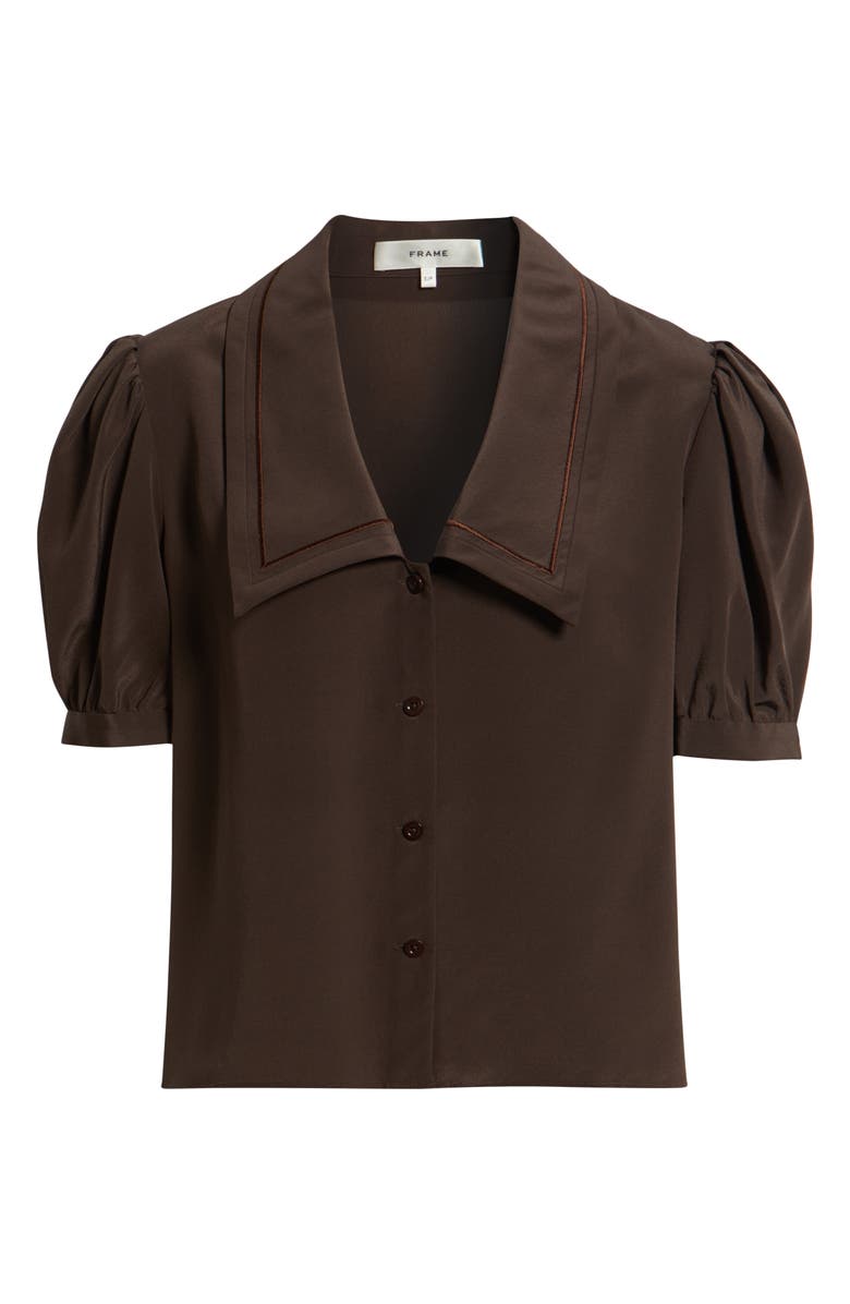 FRAME Sailor Puff Sleeve Silk Button-Up Shirt, Alternate, color, Coffee