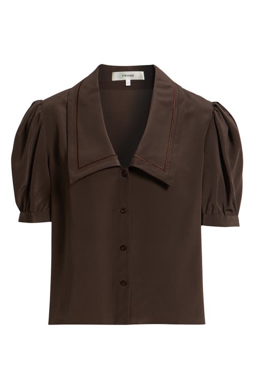 Frame Sailor Puff Sleeve Silk Button-up Shirt In Brown