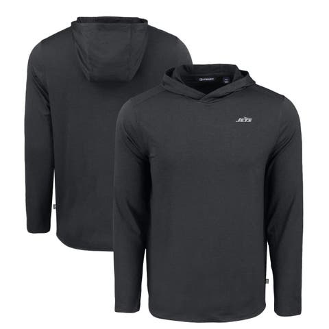 Men's Cutter & Buck Black New York Jets Monochromatic Logo Coastline Epic Comfort Eco Recycled Long Sleeve Hoodie T-Shirt