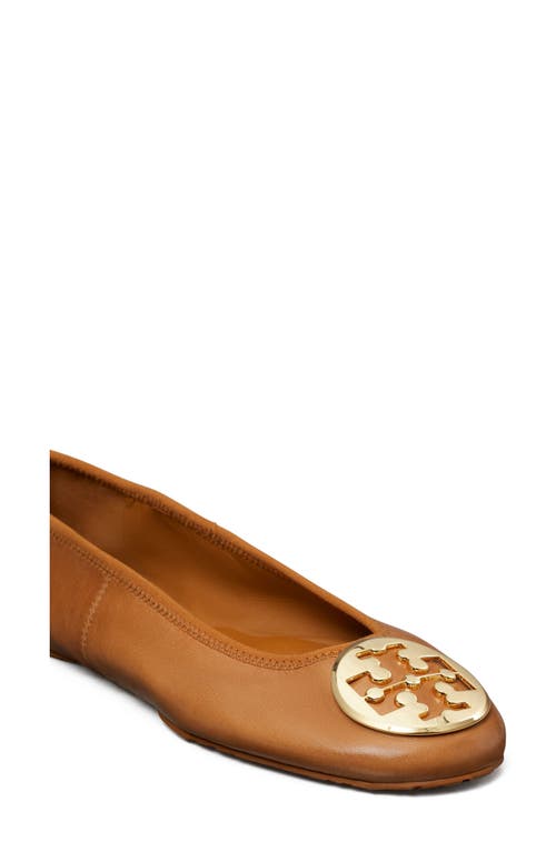 Tory Burch Minnie Leather Logo Travel Ballerina Flats In Brown