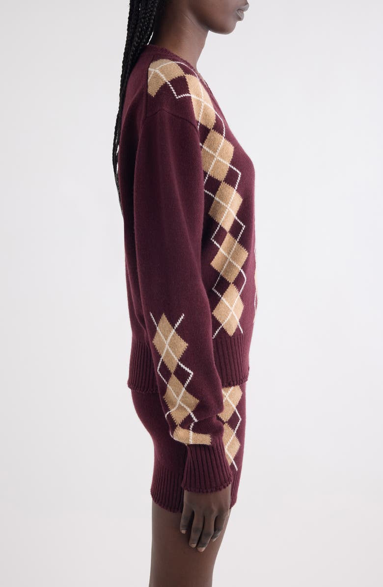 Chloé Argyle Wool & Cashmere V-Neck Sweater, Alternate, color, Burgundy