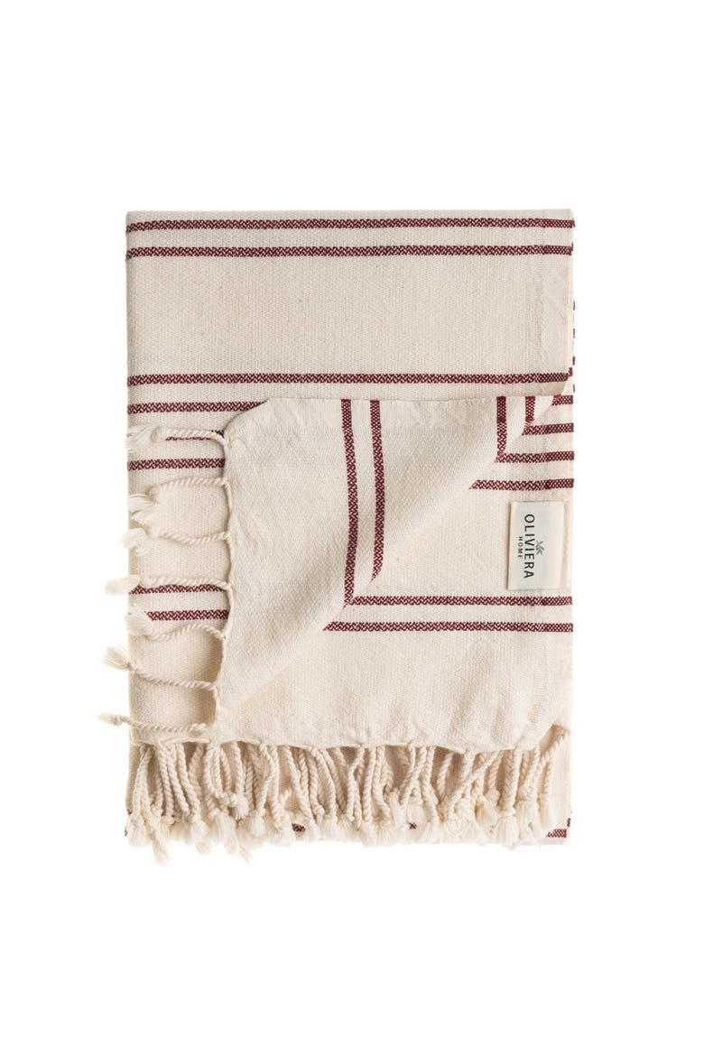 Heritage Stripe Turkish Cotton Hand Towel Bundle, Alternate, color, Burgundy