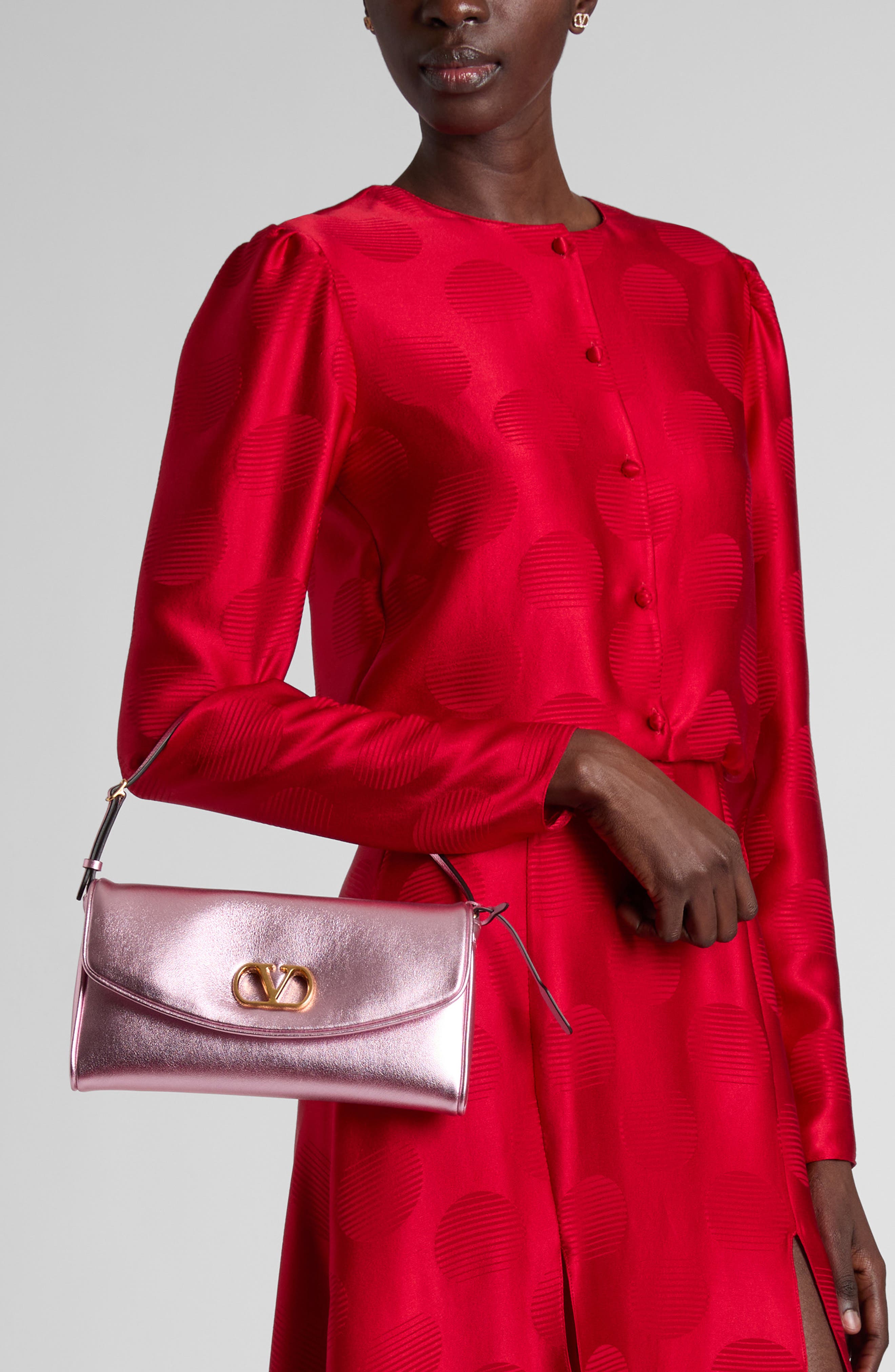 Small DeVain Metallic Leather Shoulder Bag, Alternate, color, DUSTY ROSE