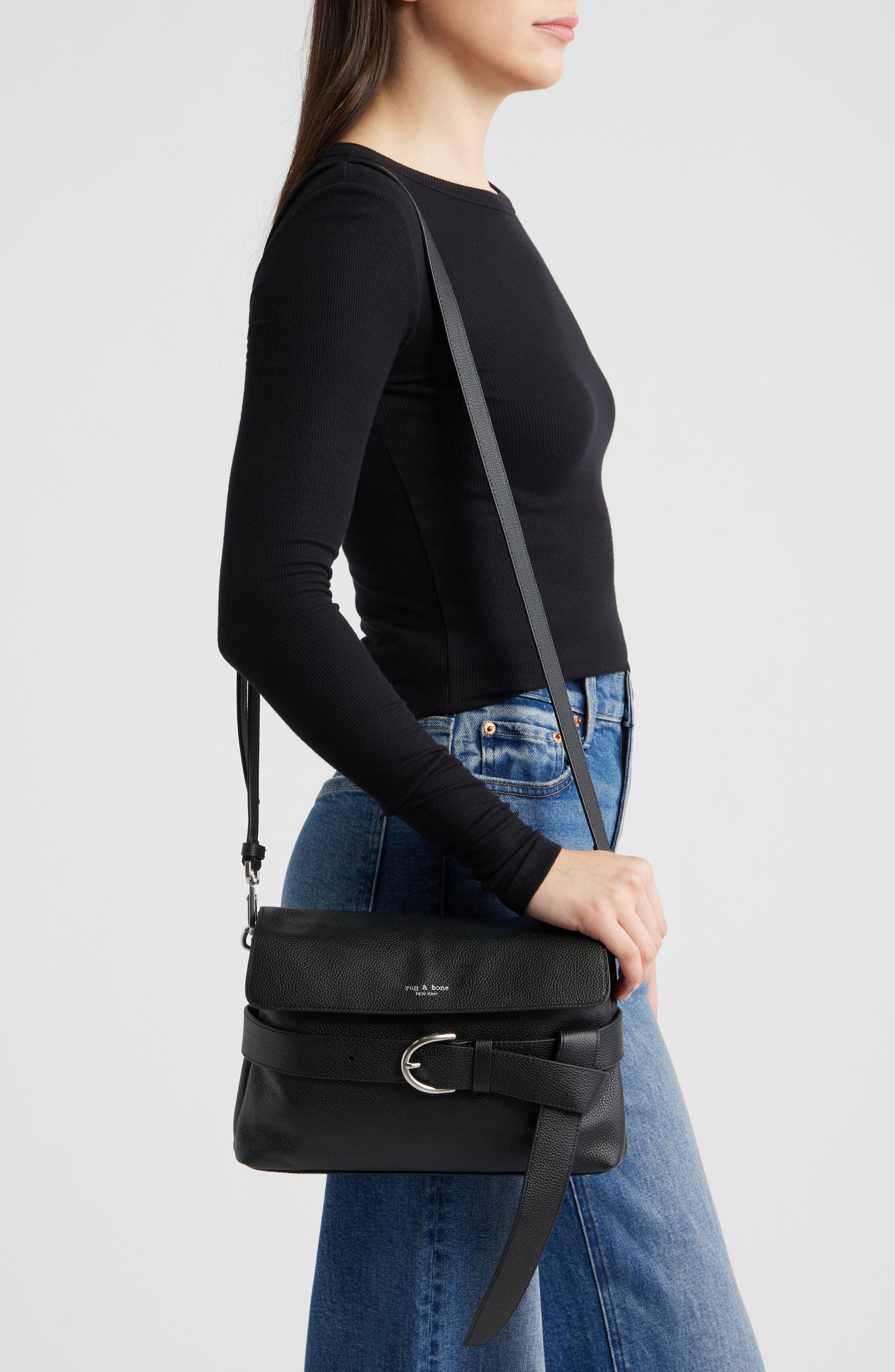 rag & bone Lexington Leather Crossbody Bag, Alternate, color, Black